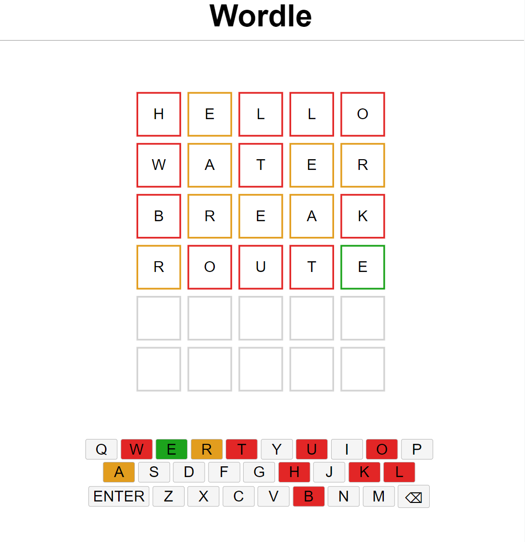 A user has 6 guesses. A green letter indicates a correct letter in the correct position